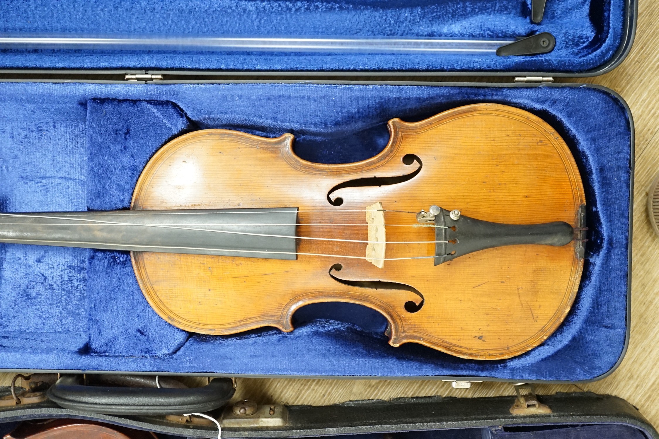 A German violin, in case, 60cms wide
